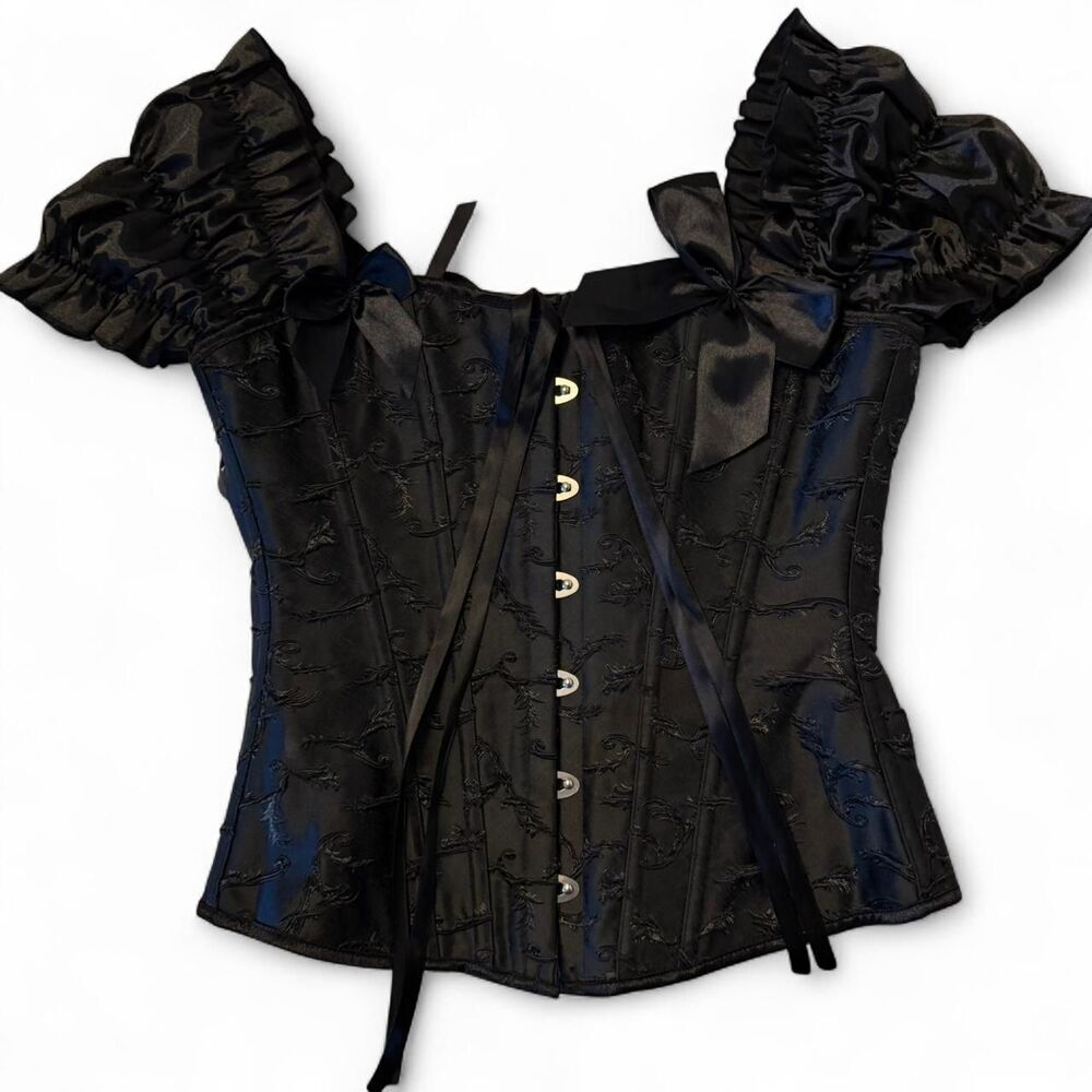 Luxurious Vintage-Inspired Gothic Corset Top – Satin Sleeves, Embroidered Detail - Picture 5 of 9